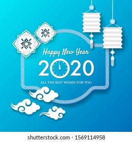New year 2020 greeting illustration with chinese culture style