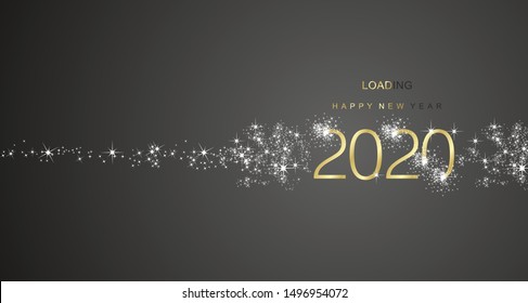 New Year 2020 greetings loading firework gold white black color vector