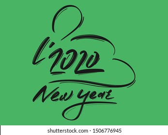 New Year 2020 hand drawn lettering text in the shape of rat. Vector illustration