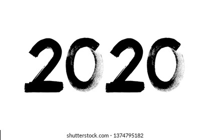 New year 2020 hand lettering. Ink brush lettering. Vector illustration is isolated on white background. EPS10