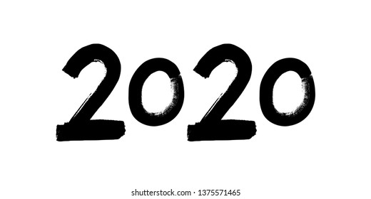 New year 2020 hand lettering. Ink brush lettering. Vector illustration is isolated on white background. EPS10