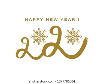 New year 2020 hand lettering. Golden ink brush lettering. Vector illustration is isolated on white background. EPS10