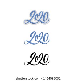 New Year 2020 hand written lettering, modern calligraphy. Typography isolated on white background, vector illustration. Great for party posters and banners.