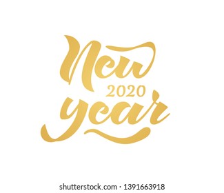 New Year 2020. Happy New Year 2020 hand lettering vector illustration. Hand drawn logo for festive New Year design, poster, card, print. Eps10