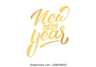 New Year 2020. Happy New Year 2020 hand lettering label badge design