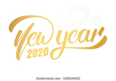 New Year 2020. Happy New Year 2020 hand lettering label badge design