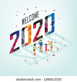 New Year 2020 isometric background for template