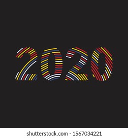 new year 2020 in line art vector illustration