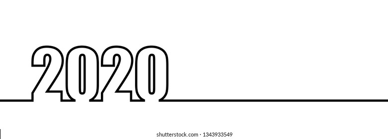 New Year 2020 line design black white style for new year card, calendar style for New Year card, calendar. 2020 linear style isolated on white background.