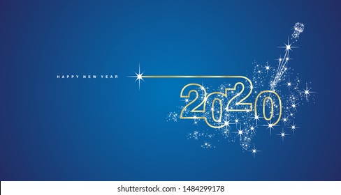 New Year 2020 line design firework champagne gold shining white blue vector