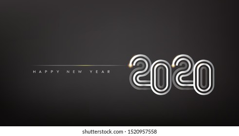 New Year 2020 line design firework  white black vector