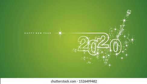 New Year 2020 line design firework champagne shining white green vector