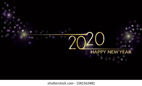 New Year 2020 line design firework champagne gold shining white black vector. Vector EPS 10.