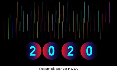 New Year 2020 line design firework multi color vector.