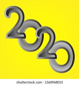 New Year 2020 logo text design.Brochure design template, card, banner. Vector illustration. Isolated on yellow background.