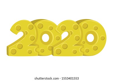 New Year 2020 made of cheese on a white background.