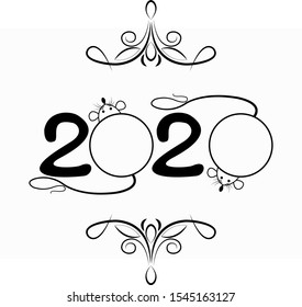 New year 2020 with mice. Made in black