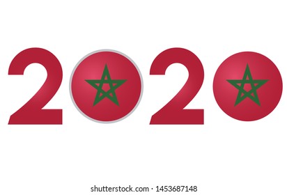 New Year 2020 with Morocco Flag isolated on White Background - Vector Illustration