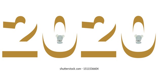 New year 2020 mouse year banner illustration. A combination of small mouse and three-dimensional numbers.
