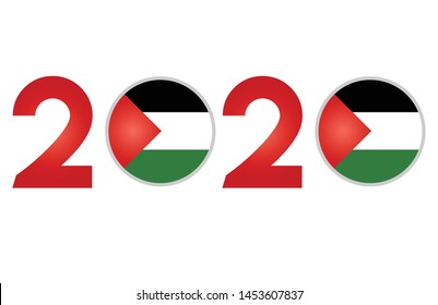 New Year 2020 with Palestine  Flag Isolated on White Background - Vector Illustration
