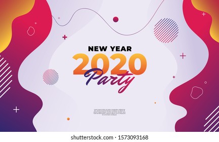 New year 2020 party banner template design with fluid shape