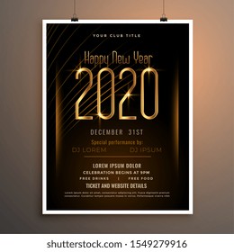 new year 2020 party flyer poster in black and gold colors