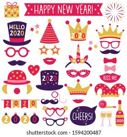 New Year 2020 party hats and crowns, banners and photo booth props set 