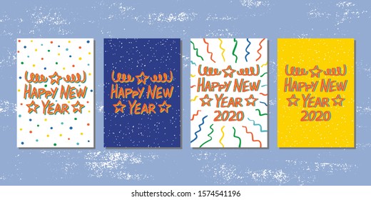 New Year 2020 postcards collection in vector. Happy festive design layouts. Christmas hand drawn lettering greeting cards.