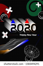 New Year 2020 Posters With Geometric Shapes. Vector EPS 10