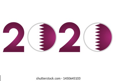 New Year 2020 with Qatar Flag isolated on White Background - Vector Illustration