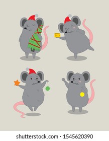 New Year 2020. Rat with christmas tree and cheese