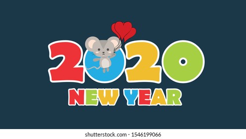 new year 2020, the year of the rat, with a cute dynamic and cheerful design
