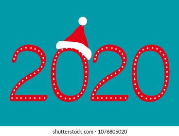 New year of 2020 and a red hat of Santa Clause. Numbers. Christmas. 