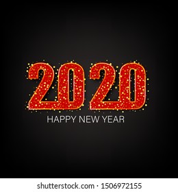 New Year 2020. Red numbers with gold glitters on a dark background.