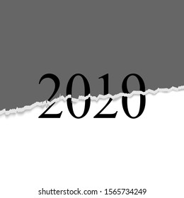 New year 2020 ripped off paper and text design. Vector illustration.