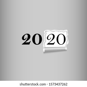 New Year 2020 - Ripped torn paper theme design. Vector illustration.