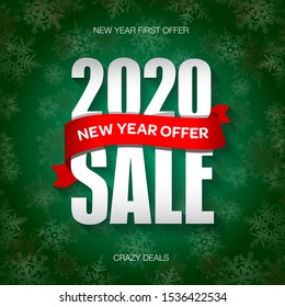 New Year 2020 sale badge, label, promo banner template. New Year offer text on ribbon.