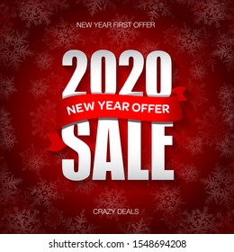 New Year 2020 sale badge, label, promo banner template. New Year offer text on ribbon.