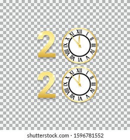 new year 2020 with a sparkling gold clock decoration