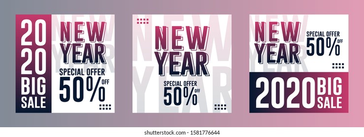 New year 2020 special social media banner sale with trendy design and gradient background.