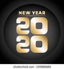 New year 2020 text banner in golden color. With black background