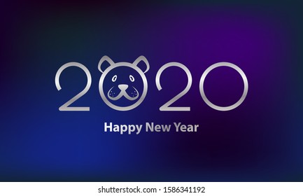 New Year 2020 Text Design with Funny Rat Muzzle. Happy New Year illustration.