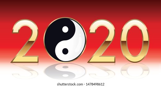 New year 2020 under the sign of yin yang Chinese symbol of duality.
