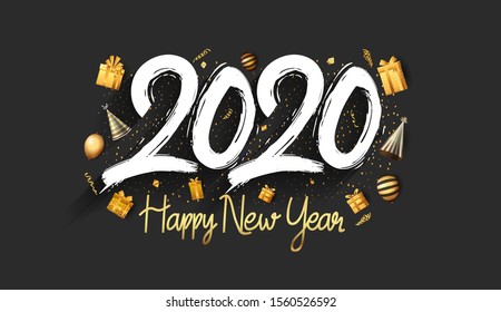 New Year 2020 Vector Design with white number and party element