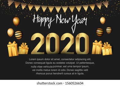 New Year 2020 Vector Design with golden color for celebration