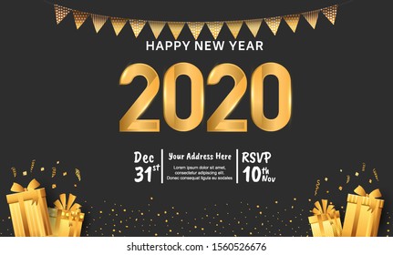 New Year 2020 Vector Design golden color for invitation card