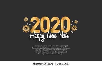 New Year 2020 Vector Design with golden color number and snowflake