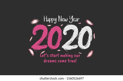 New Year 2020 Vector Design with purple and white color flat style