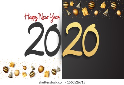 New Year 2020 Vector Design with white and black background