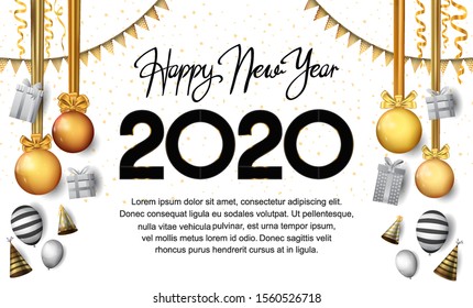 New Year 2020 Vector Design with party element isolated on white background